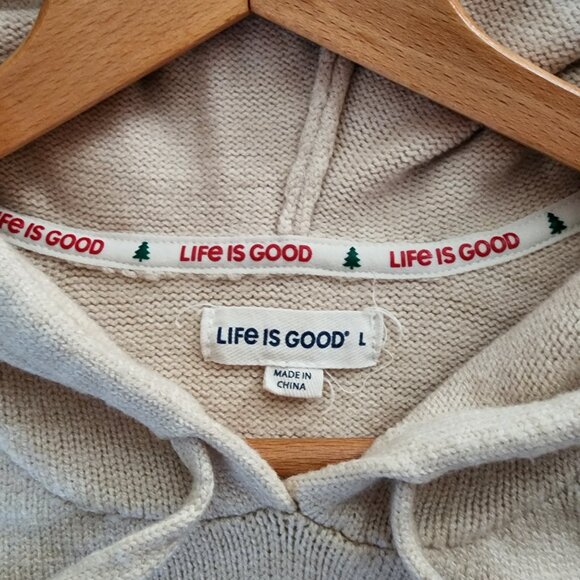 Life is Good Snow Day Knit Hoodie Women’s Large – Beige Winter Graphic Sweater - Picture 4 of 7